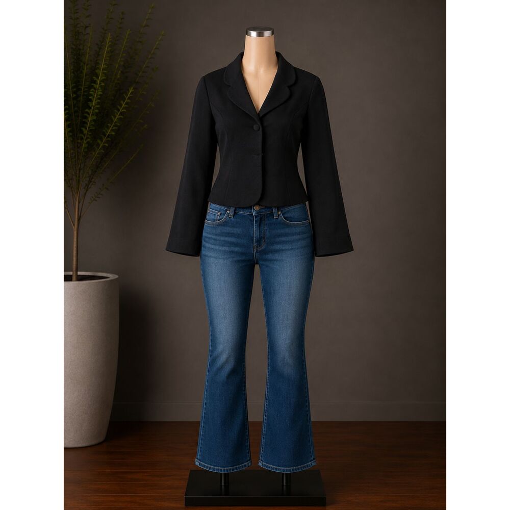 Leslie Fay Black Scalloped Edge Career Blazer Jacket Size 18